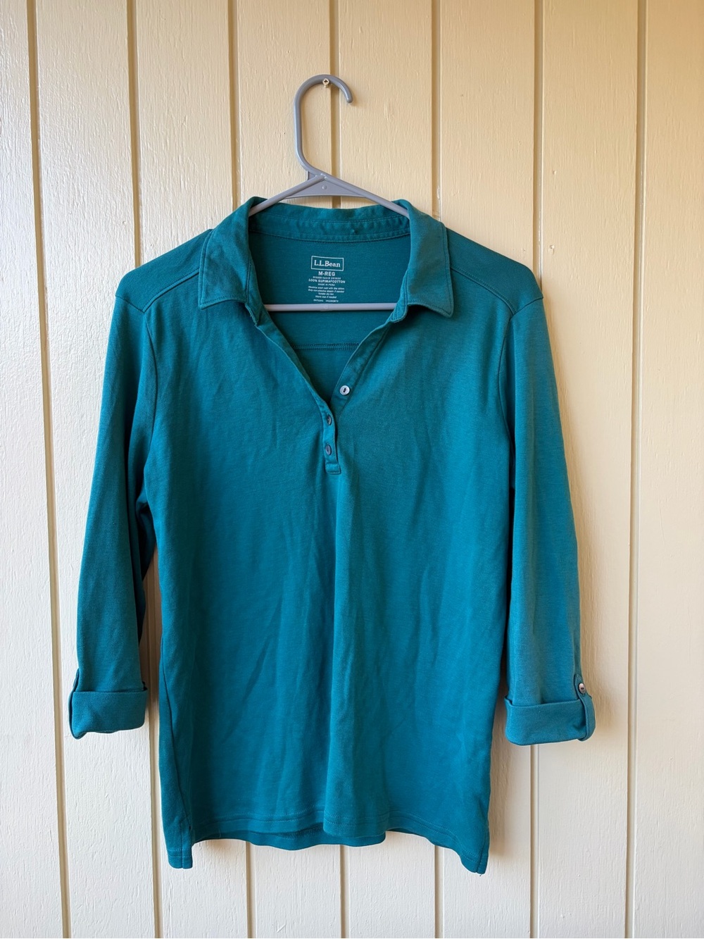 LL. Bean 100% Cotton Teal 3/4 Sleeve Shirt - Size M